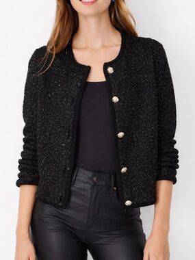 Ann Taylor Shimmer Black Cardigan Sweater Jacket Sz Small Gold Buttons